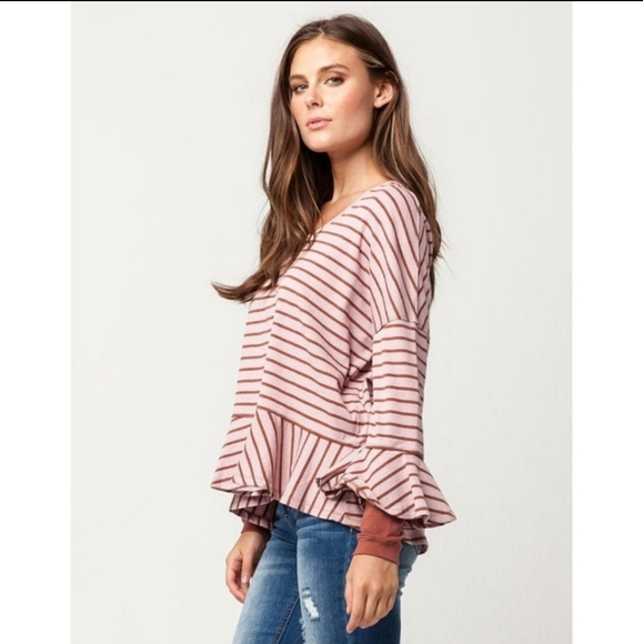 Free People Tops - Free People Round About Peplum Hem Striped Blouse